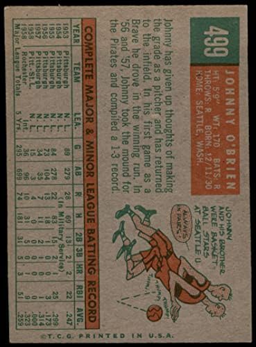 1959 Topps 499 Johnny O'Brien Milwaukee Braves ex Braves