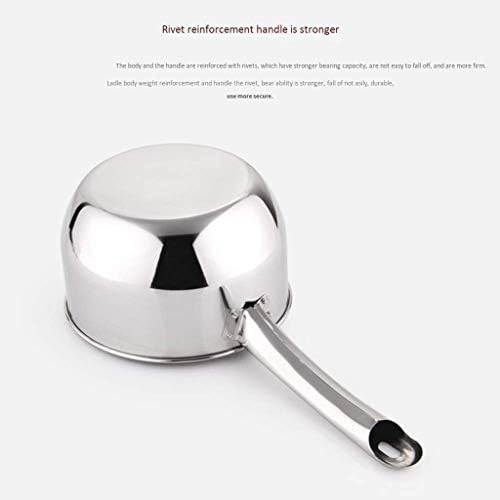 Mgwye Silver Milk Pan ， panela de aço inoxidável com fundo de revestimento, tamanho de sopa de alça longa da casa, 16 cm