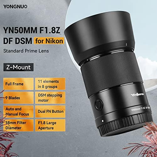 Yongnuo YN50mm F1.8Z DF DSM LENS, 50mm Frame AF MF AF MF, F1.8 Grande abertura, lente Prime Standard para Nikon Z