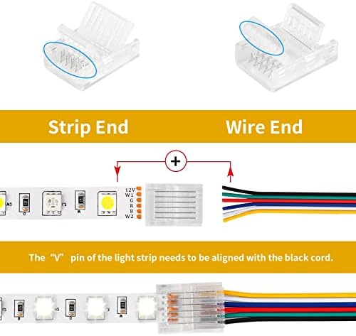 Conectores de tira LED de 6 pinos Pacote de solda 10 com cabo de extensão de 16,4 pés 6 condutor para luzes de tira LED à prova