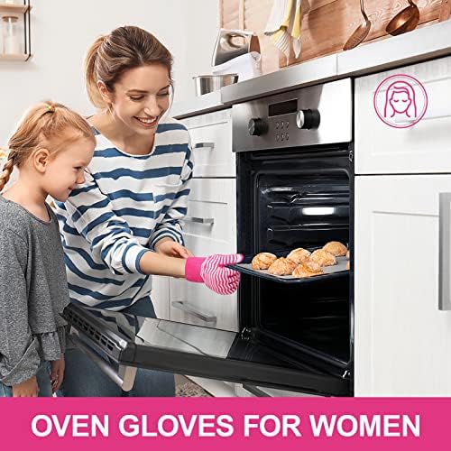 Luvas de forno com dedos, luvas de forno para mulheres mãos pequenas, 932 ℉ Luvas de cozinha de silicone resistentes ao calor, luvas