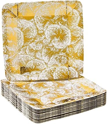 Placas de papel descartáveis ​​elegantes estampas florais metálicas, placas de papel pesado 7 polegadas, pratos de sobremesa de