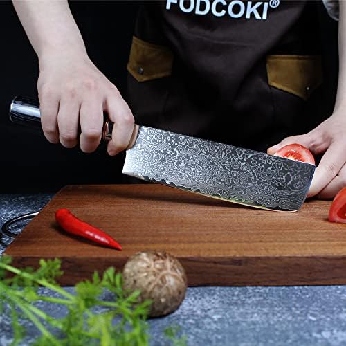 Fodcoki damasco nakiri faca 7 polegadas- cozinha japonesa de cuteira cozinha asiática de chef para carne de vegeta