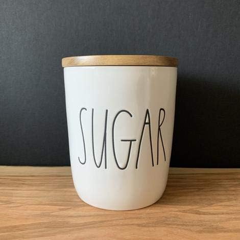 Rae Dunn Café & Tea & Sugar Cellar Conjunto de 3 - com tampa de madeira - Cerâmica - Lavagem de louça Segura! -