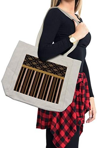 Bolsa de compras em estilo vitoriano de Ambesonne, design vintage com listras de tom de terra e padrão de damasco, bolsa reutilizável