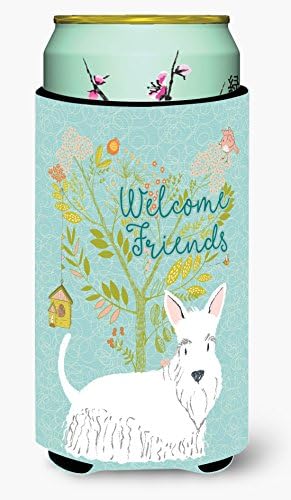Tesouros de Caroline BB7617TBC Bem -vindo amigos brancos Terrier escocês Tall Garoto Hugger, lata de manga mais refrigerada