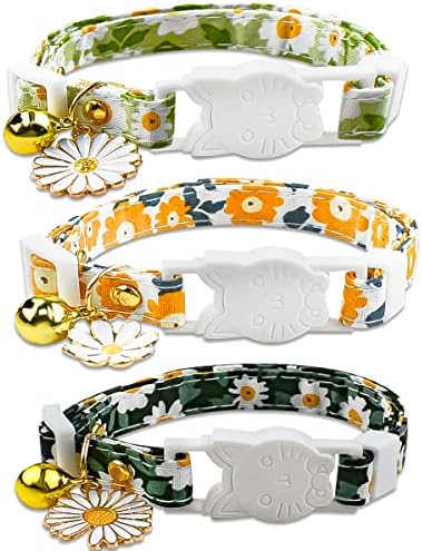 3 Pacote de gato floral com colares de gato de gato de gato de colarinho de gatinho ajustável Bell Set Definir Charms