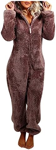 bezhone inverno macacão para mulheres quente sherpa jacaré lã difusa pijama de uma peça com zíper com macacão com capuz