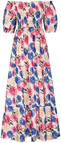 Verão feminina boho estampa floral casual midi manga do ombro de ombro de ombro Flowy A-line