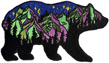 PatchClub Bear and Mountains Adventure Outdoor Patch - 4,7 polegadas, Colorido Ferro Cool Bordado ON/Costura em Patches