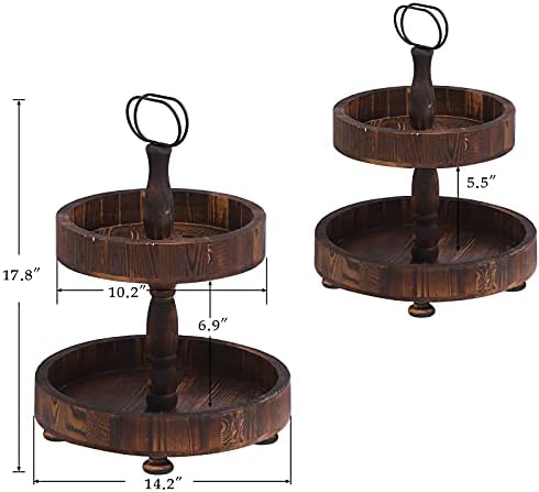 Bandeja de duas camadas, bandeja em camadas de fazenda, suporte decorativo de bolo rústico de madeira, para mesa de cozinha, usada para frutas, bolos, doces, 1pc