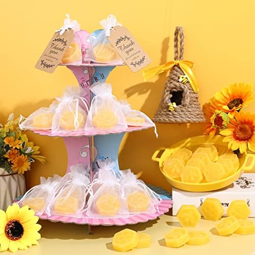 48 PCs Honeycomb Baby Shower Favors Bee Soaps de perfume feitos à mão com sacolas de presente brancas e cartões de agradecimento