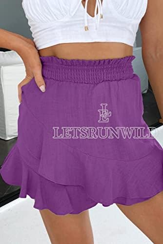 Letsrunwild Mini -saia feminina Skort Ruffle praia moderna algodão de algodão alta shorts de envoltório fluido para