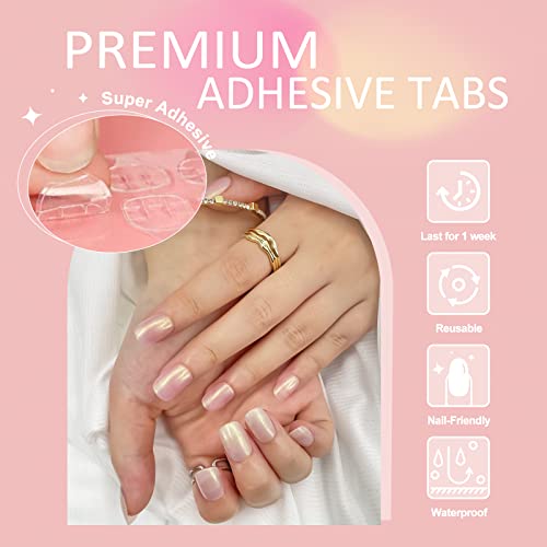 48 PCs Chrome Pressione Médio de Nails | UNIDADES QUARTAS CURTAS Branco rosa feito por pó de cromo, kit de unhas falsas de acrílico