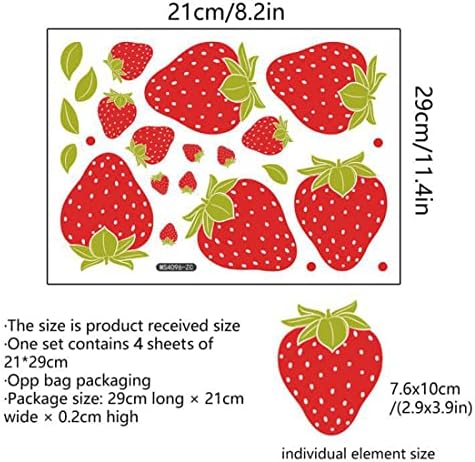 Adesivos de parede de frutas Buerhomie, 48 pcs 4 folhas de morango vermelho cozinha doméstica diy