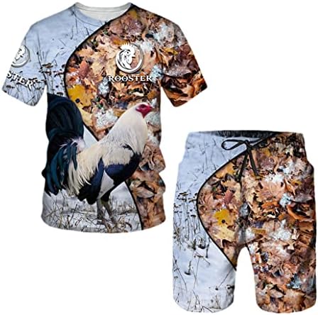 Keusyoi 3d Impresso Animal Galo tops verão masculino casual tracksuit conjunta masculina de caça de caça + shorts terno