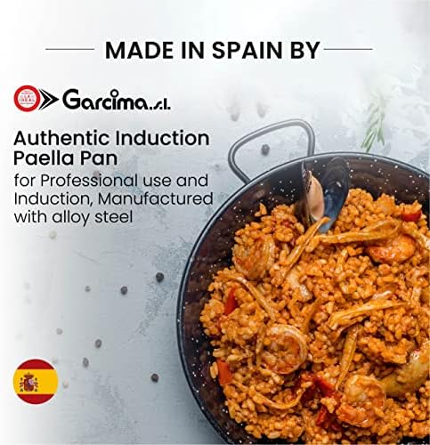 Machika Professional Esmalted Paella Pan, frigideira de indução de aço de liga para cozinhar Paella, frutos do mar e carne para 3 porções | 15 polegadas
