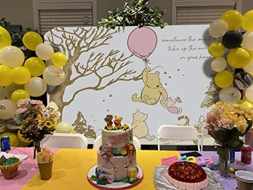 DMJ Classic Cartoon Urso cenário para garotas Party Party Pink Balloon Pooh Photop Background Baby Shower Bolo Table