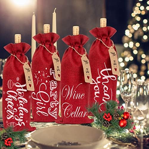 Raoooqoon Saco de presente, sacos de vinho de Natal, 10 PCs Surlap Sacos de vinho reutilizáveis ​​com cordões, etiquetas