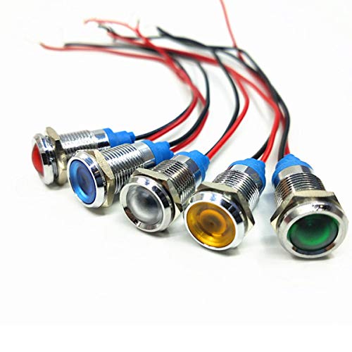 4 PCs Luz indicadora de metal 12 mm, sinal de 12V Luz de segurança à prova d'água do sinal de segurança com fio de 15 cm, vermelho