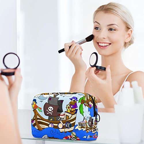 Cartoon Pirata Navio Náutico Papaga -Pouca de Bolsa de Maquiagem para Bolsa de Maquiagem Para Bolsa Cosmética de Viagem Bolsa de Valeções de Gasponha Portátil Para Mulheres Presentes de Garotas