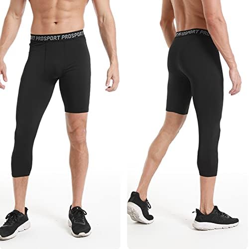 Calças de compressão masculina Blaward 1 ou 2 Pacote de basquete Athletic 3/4 de uma perna compressão Capri Tights Base Legging