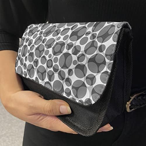 Caixa de lápis cinza lunarável, arranjo de círculos geométricos, bolsa de lápis de caneta com zíper duplo, 8,5 x 5,5, branco