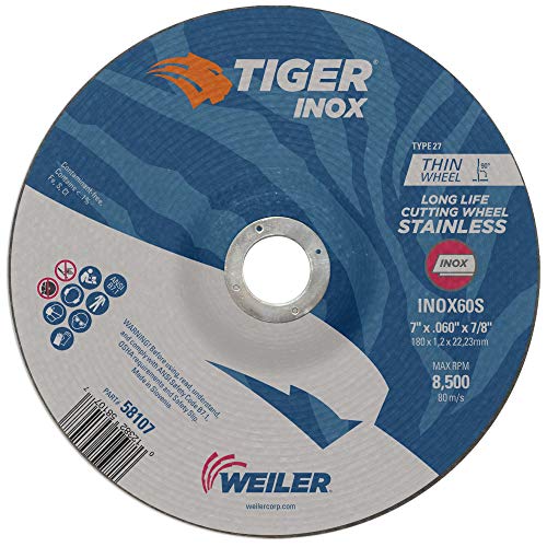 Weiler 58112 6 x 0,045 Tigre Inox Tipo 27 Roda de corte fina, Inox60s, 7/8 A.H.