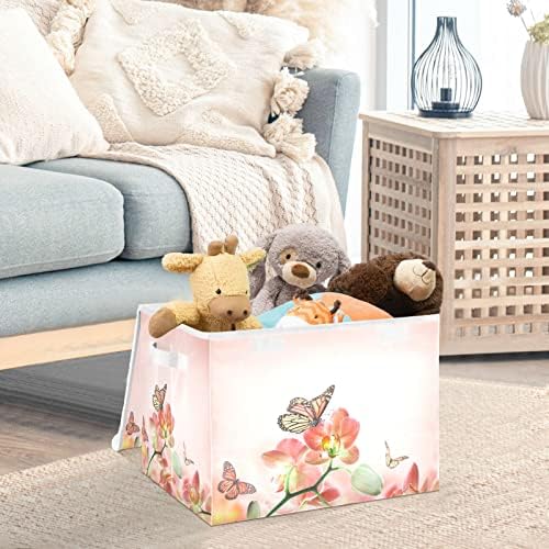 INNEWGOGO Floral Butterfly Bins com tampas para organizar caixas de armazenamento à prova de poeira com alças Oxford