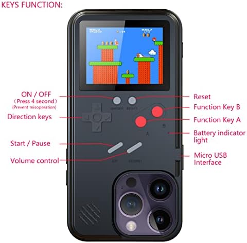 Caixa de telefone GameBoy para iPhone 14 com protetor de tela de telefone de vidro temperado, jogável 36 jogos clássicos