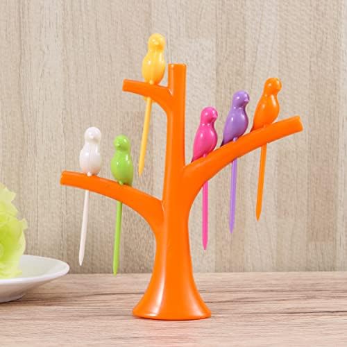 12pcs home garfos frutas de árvore laranja para e uma ferramenta de pássaro plástico para ferramentas de dente do suporte
