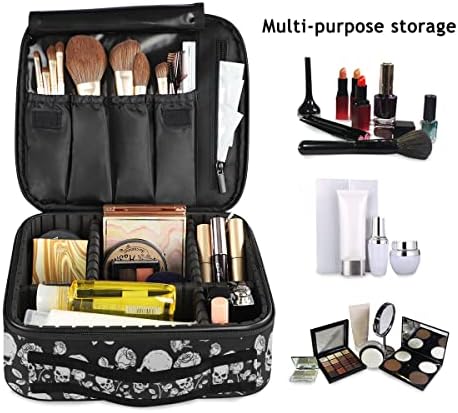 Mnsruu Women MakeUp Bag Skull com Rose Print Makeup Bag Organizer Travel Bolsa de cosméticos para adolescente