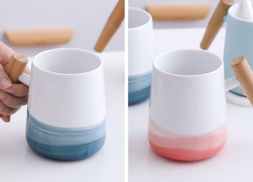 Sxymkj nórdico escova de xícara de madeira alça de madeira Cuâmica xícara de enxagueira casal casal para casas de lavar um par de copo de cilindro de dente