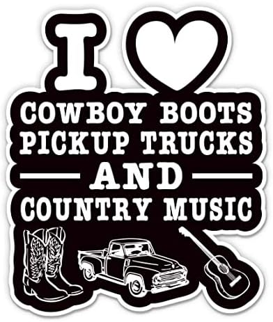 Caminhões de picapes de botas de cowboy e adesivo de música country - adesivo de laptop de 3 - vinil à prova d'água para carro, telefone, garrafa de água - eu amo o decalque country