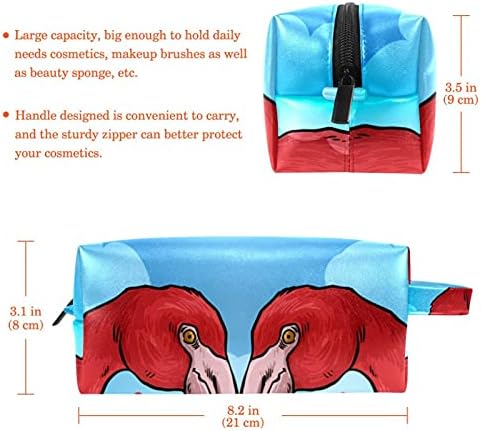 Pássaros rosa flamingo amam saco de maquiagem de couro pu PU com zíper, saco de higiene pessoal/viagem para mulheres meninas