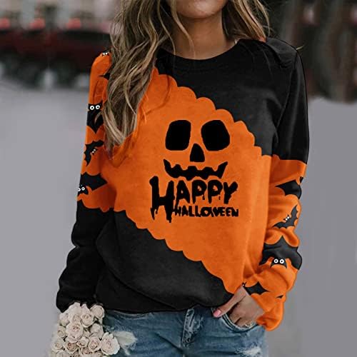 BEUU feminino casual manga longa camisetas coloridas saltadores de bloco de colorido halloween tampa de pullocatomia de pullingsheck