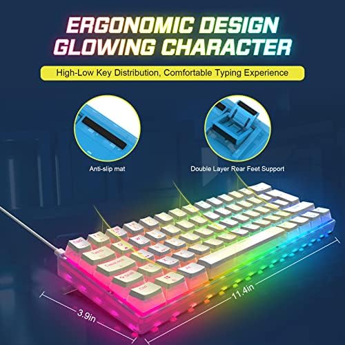 Ziyou Lang MK21-1 Teclado de jogos mecânicos com fio com 60% de layout com troca de arremesso de arco de arco-íris linear de