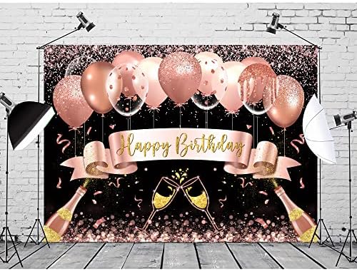 Svbright preto prata rosa ouro rosa feliz aniversário decorações de festas suprimentos glitter baloons backdrop for