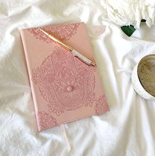Selene & Gaia, notebook rosa Hamsa, revistas rosa para mulheres, cadernos rosa para mulheres, diário de couro falso