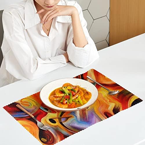 Placemat, Placemat de isolamento não deslizante, conjunto de tapetes de mesa lavável, violino abstrato de pintura a óleo