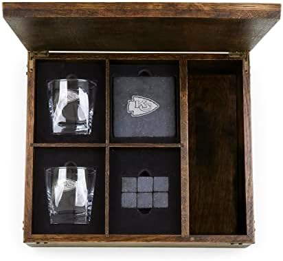 Time de piquenique NFL Whisky Box Gift Conjunto, óculos de uísque Conjunto de 2, conjunto de presentes de pedras de uísque
