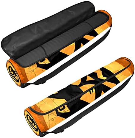 Halloween Black Black Pumpkin Yoga Mat Carrier Bag com alça de ombro Bolsa de ginástica de saco de ginástica