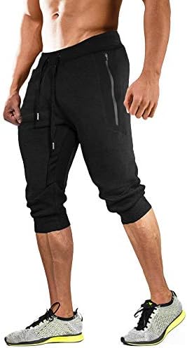 Magcomsen Men 3/4 Joggers Capri Pants com bolsos com zíper Slim Fit Treinamento Executa Capri Capri