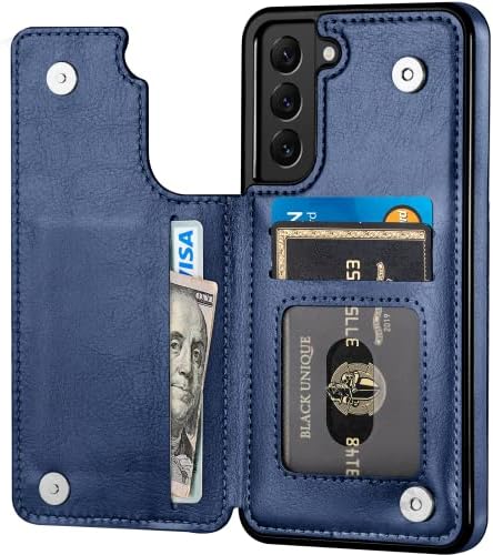 Caixa de carteira Aoksow Galaxy S22, caixa de couro Samsung S22 macio com suporte de proteção Slim Protective para Samsung Galaxy S22 6,1 polegadas - azul