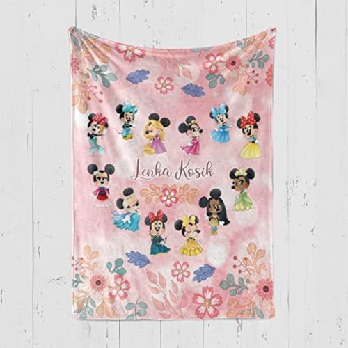 Angeline Kids USA fez cobertores de bebê personalizados, Mouse Princess Baby Blanket com nome, Presente de cobertor de bebê personalizado para meninas no aniversário de aniversário 30x40 sherpa