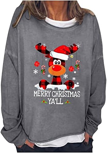 Moletom da tripulação feminino camiseta de barco de Natal camisas de pescoço térmicas soltas ajustes de manga longa de manga longa