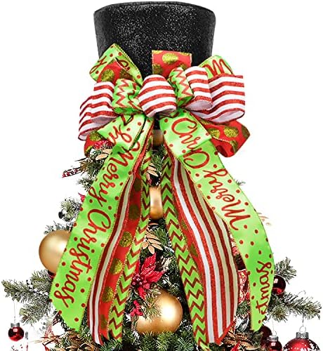 Yuboo Black Christmas Tree Topper, lantejoulas de lantejoulas de lapidação de arco, enfeites vermelhos e verdes de Natal pendurados