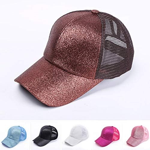 Zpervoba Mesh Back Snapback Chapéu para mulheres brilhantes de brilho visor de soldado Caps Caps de rabo de cavalo Caps de beisebol