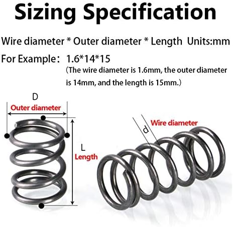 AHEGAS SPRINGS COMPRIMENTO Spring Pressão Retorno Release da mola Diâmetro da mola de 1,8 mm, diâmetro externo 10mm)