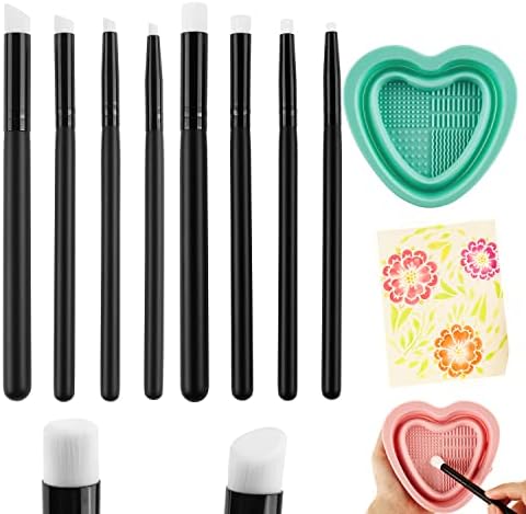 9 PCs/conjunto Mini pincéis de mistura de tinta detalhados e pincel de limpeza profunda dobrável Tigela de limpeza 4 tipos de cabeça lisa pintura de tinta de mistura Pequenas pincéis para estênceis de estêncil